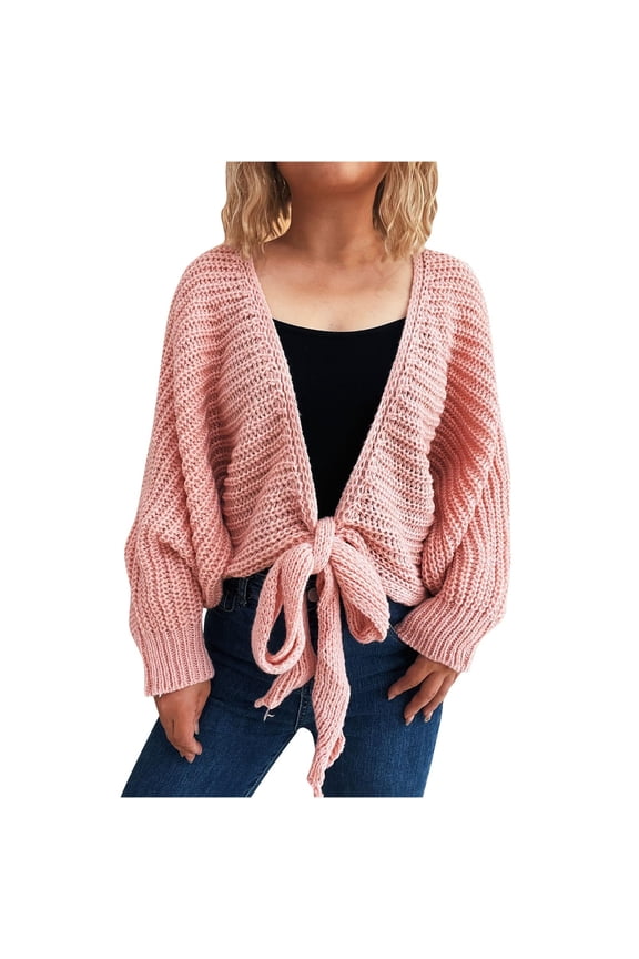 Cardigan Sweaters for Women Trendy Ladies Knit Sweater Jackets Long Lantern Sleeve Open Front Knot Tie Cardigans