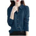 thumbnail image 1 of Cardigan Sweaters for Women Turndown Collar Button Front Long Sleeve Solid Color Casual Knitted Sweater Tops Winter Fashion Pullover Cardigans, 1 of 8