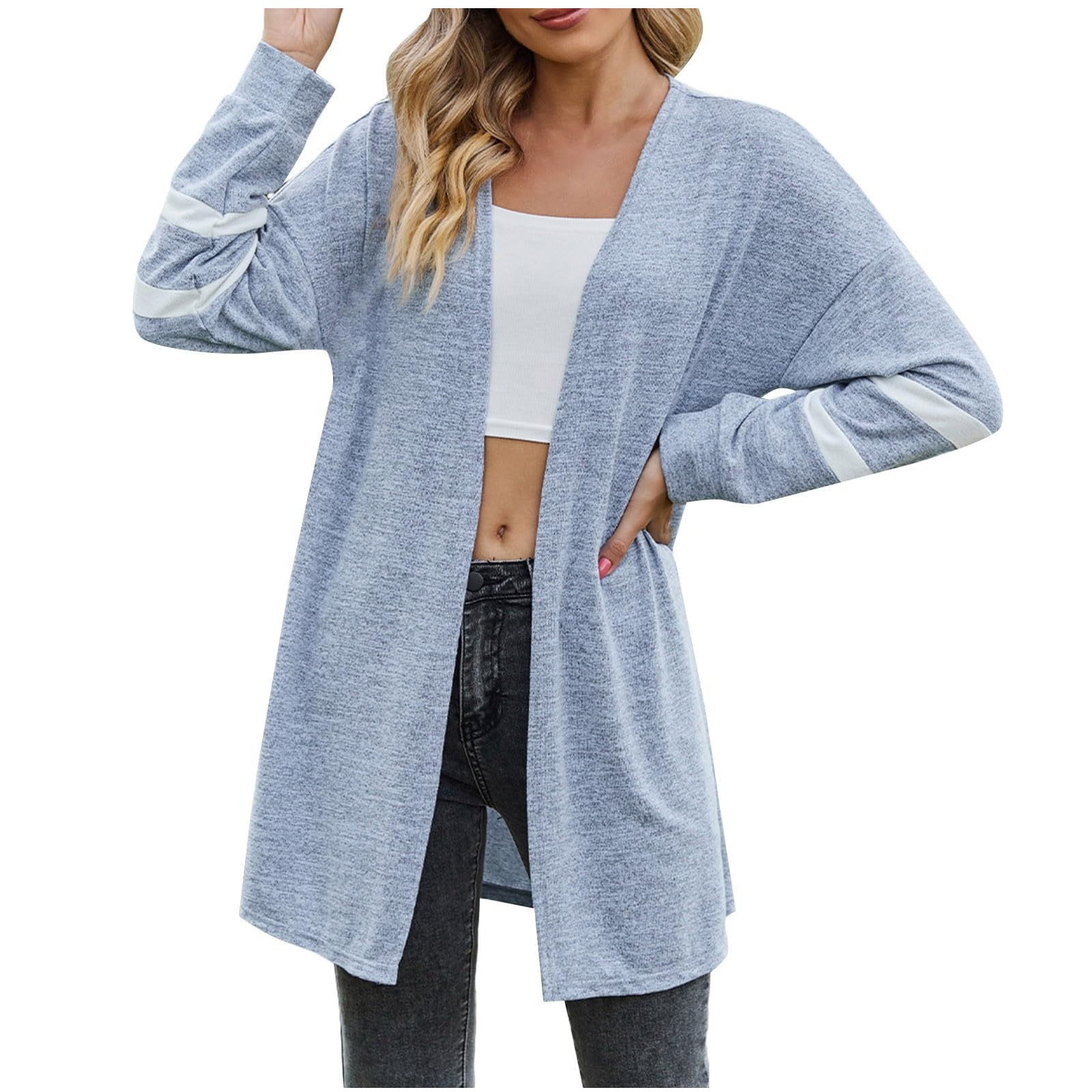 Cardigan Sweaters for Women, Women's Fashion Solid Color Splicing Long ...