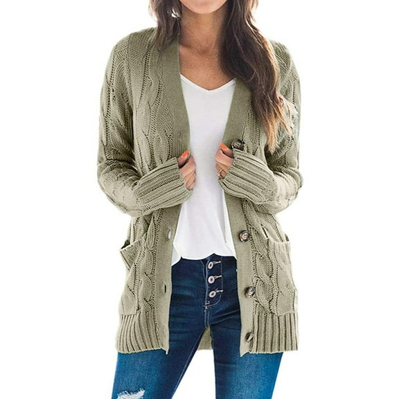Cardigan Sweaters for Women, Women's Open Front Cardigan Sweaters Fashion Button Down Cable Knit Chunky Outwear Coats