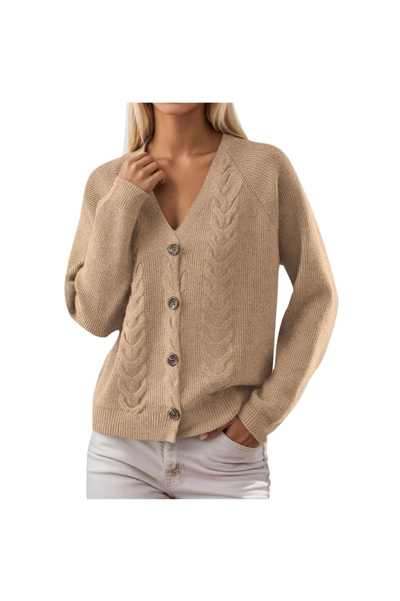 Cardigan Sweaters for Women, Women's Solid Color V-Sleeve Row-Button Soft Knitted Sweater Cardigan, Long Cardigans for Women