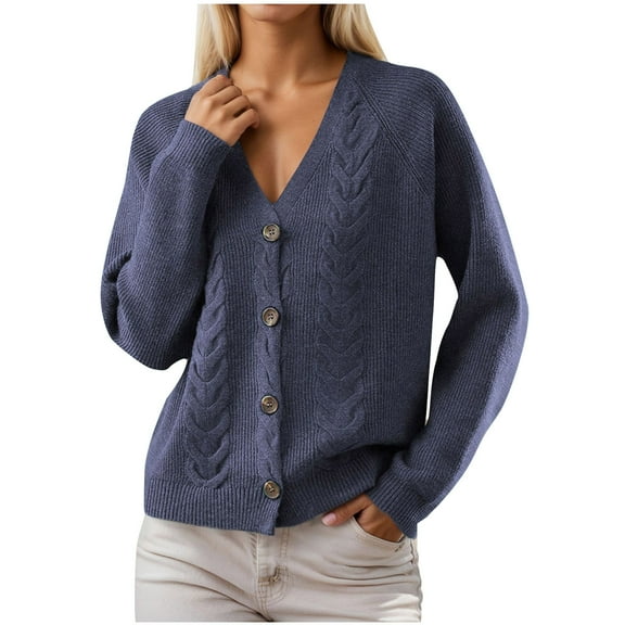Cardigan Sweaters for Women, Women's Solid Color V-Sleeve Row-Button Soft Knitted Sweater Cardigan, Long Cardigans for Women