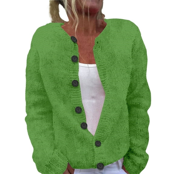 Cardigan Sweaters for Women, Yigetop Women's Single Plush Art Print Comfortable Knitted Cardigan Cardigans for Women Trendy Green M