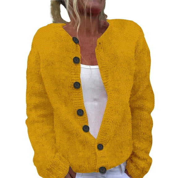 Cardigan Sweaters for Women, Yigetop Women's Single Plush Art Print Comfortable Knitted Cardigan Cardigans for Women Trendy Yellow L