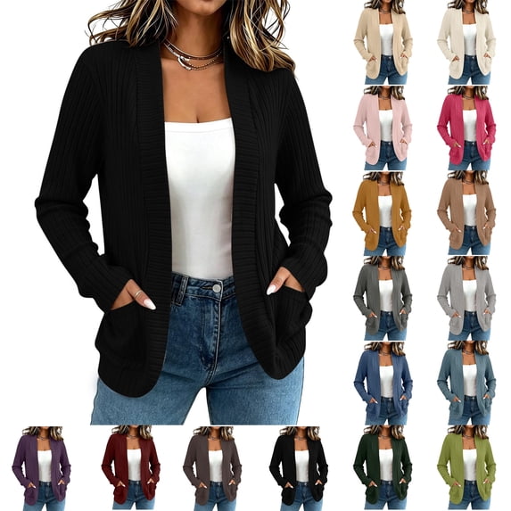 Cardigan Sweaters for Women Zaewscy Women's Fashion Casual Ladies long Sleeve Casual Outwear Jackets Black L