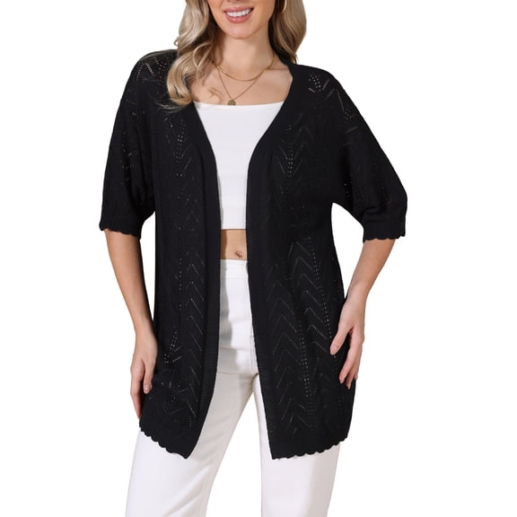 Cardigan Sweaters for Women's Short Sleeve Lightweight Open Front 2025 Knit Shrugs 2XL Black