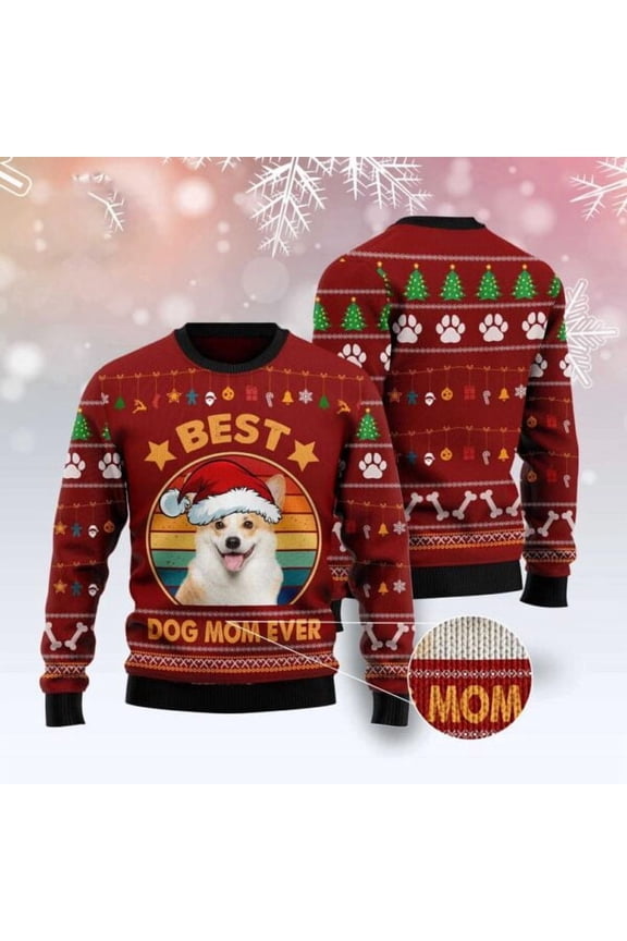Cardigan Welsh Corgi Best Dog Mom Ever Christmas Sweater, Dog Christmas Sweater, Dog Sweaters