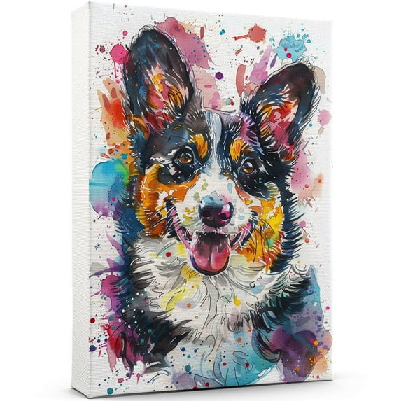 Cardigan Welsh Corgi Canvas Wall Art, Modern Cute Colorful Cardigan Welsh Corgi Canvas Dog Art Pictures Wall Decor for Kids Bedroom Decoration Unframed 8x12 inches