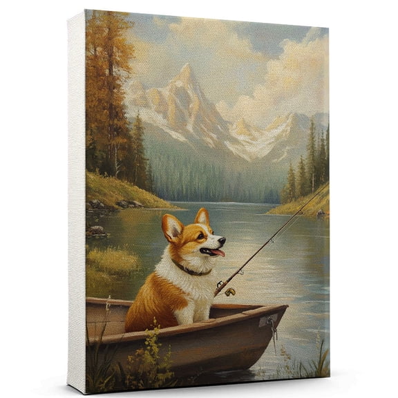 Cardigan Welsh Corgi Dog Canvas Fishing Canvas  Funny Cardigan Welsh Corgi Dog Team Player Wall Art, Ideal Gift Fishing , Dog Owner, Kids Room Decor