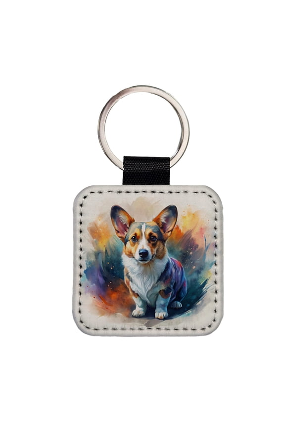 Cardigan Welsh Corgi Dog Contemporary Art Faux Leather Square Keychain
