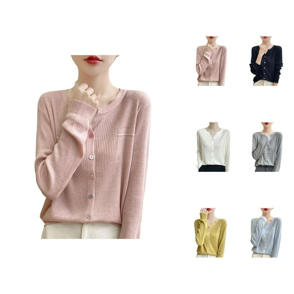 Cardigan With Colorful Buttons And Pockets Lightweight Knit For Early Fall Seasonal Fashion Cardigan Sweaters for Women