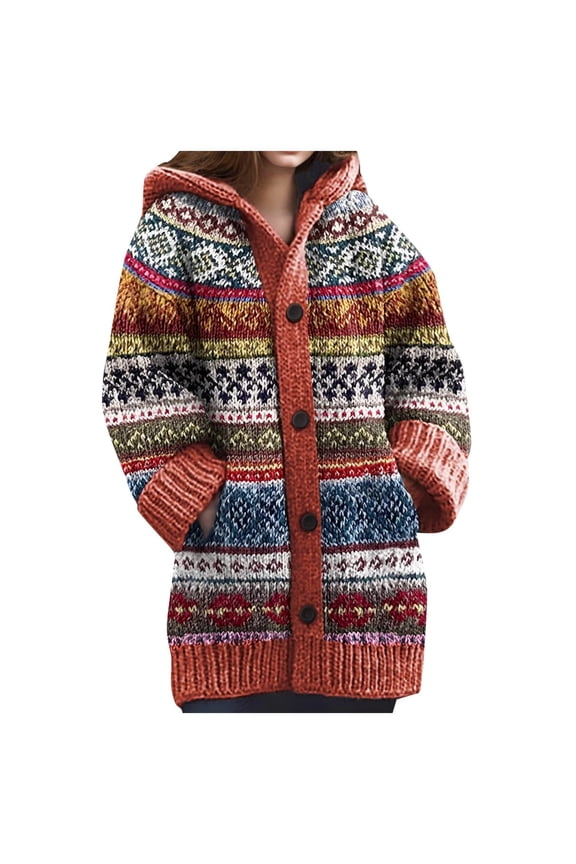 Cardigan Women Cozy Knitted Hooded With Pockets Casual Style Sweater Jacket Work Cardians