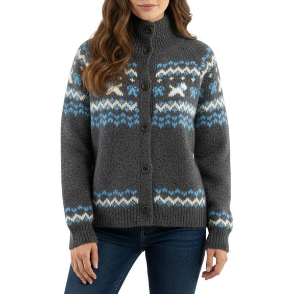 Cardigan Women Elegant Stand Collar Long Sleeve Jacquard Knit Sweater Open Front For Ladies Fashion Lightweight Cardigans