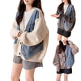thumbnail image 1 of Cardigan for Women Fall Winter Warm Trendy Button Down V Neck Knitted Denim Patchwork Sweater Jacket Open Front Casual Long Sleeve Sweaters for Women Khaki One Size, 1 of 6