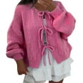 thumbnail image 1 of Cardigan Women Fashion Three Quarter Sleeve Tie Front Sweater Round Neck Loose Bow Knitted Sweater Top Women's Cardigans, 1 of 5