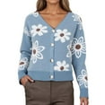 thumbnail image 1 of Cardigan Women Floral Pattern V Neck Short Knit Button Up Sweater Soft Cozy Top Outfits Clothes, 1 of 5