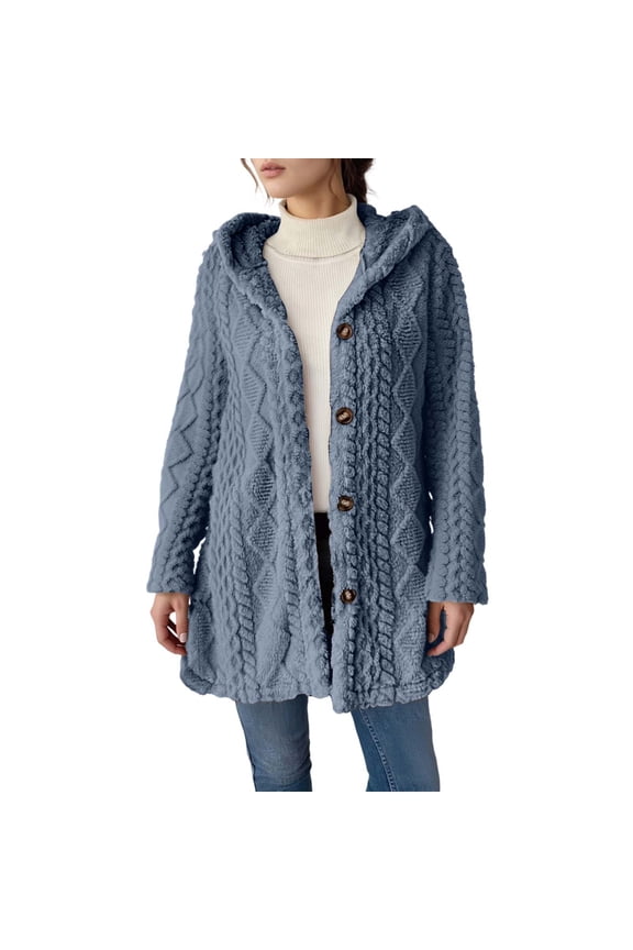Cardigan Women Hooded Button Down Long Sleeve Casual Solid Color Knit Sweater Jacket For Everyday Comfort Lightweight Outwear Coats