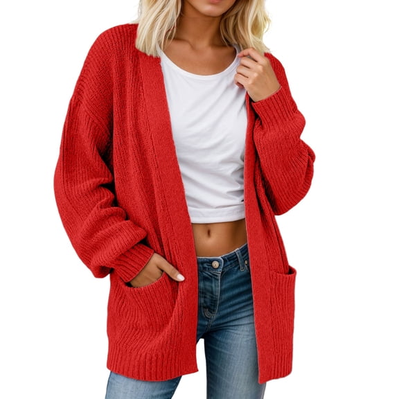 Cardigan Women Long Loose Fit Sweater Open Front Knit Pocket For Autumn Soft Casual Wear Work Cardians