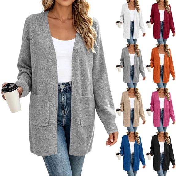 Cardigan for Women, Long Sleeve Open Front Casual Lightweight Cardigan with Pockets, Business Casual Travel Fall Wear, Long Cardigan | VerBelle,Black L