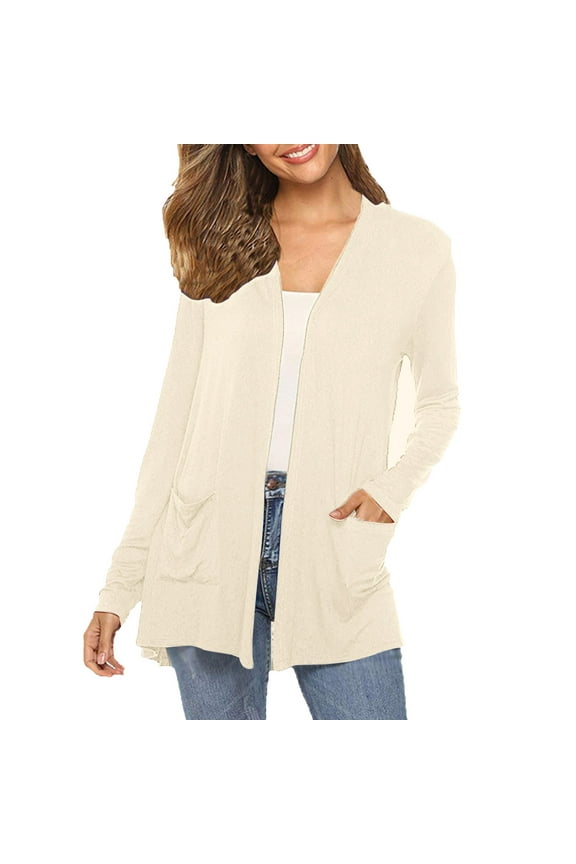 Cardigan Women Long Sleeve Open Front Casual Loose With Pockets Work Cardians