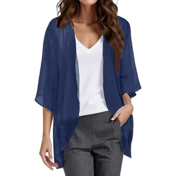 Cardigan Women Solid Elegant Puff Sleeve Chiffon Loose Cover Up Casual Blouse Tops Women's Cardigans