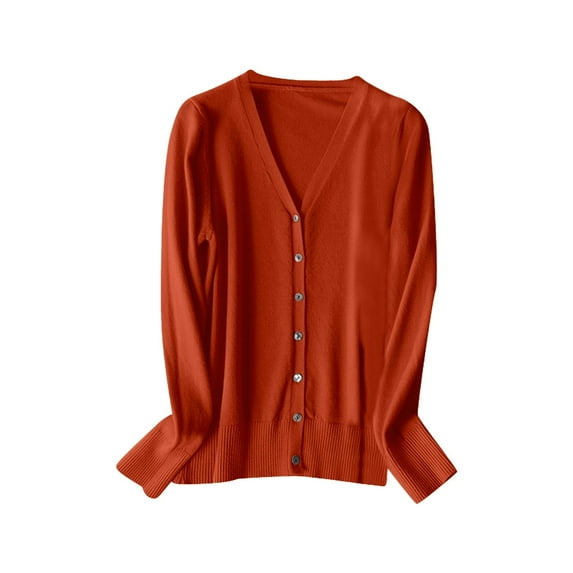Cardigan Women V Neck Knitted Cardigan Long Sleeve Spring Fashion Lightweight Layering Top Knit Cardigans Women Brick Red M