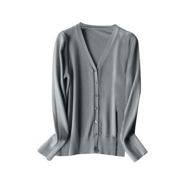 Cardigan Women V Neck Knitted Cardigan Long Sleeve Spring Fashion Lightweight Layering Top Lightweight Cardigans Women Grey XXL