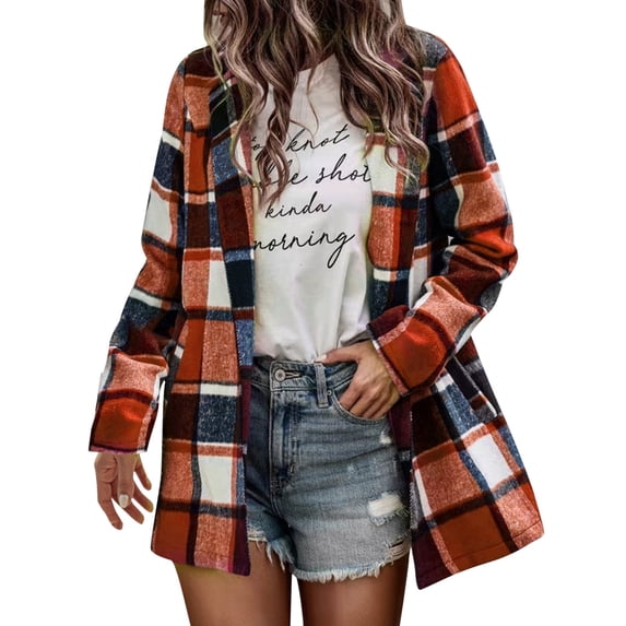 Cardigan for Women Winter Fall Flannel Plaid Light Weight Thin Shirts Raglan Long Sleeve Button Down Chest Pocketed Shirts Blouse Cardigan Jacket Sweaters Tops