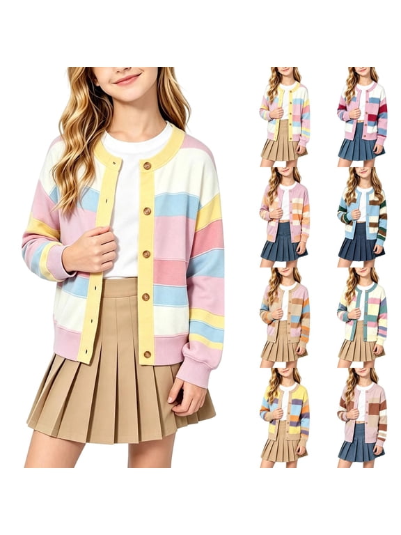 Cardigan for Girls Trendy Stripe Knit Top Girls Fall Sweater
