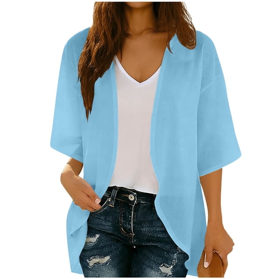 Cardigan for Women 3/4 Sleeve Lightweight Summer Kimono Cardigan Loose Beach Cover Up 2026
