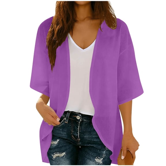 Cardigan for Women 3/4 Sleeve Lightweight Summer Kimono Cardigan Loose Beach Cover Up 2026