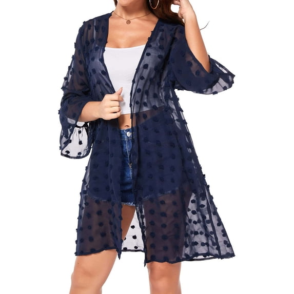 Cardigan for Women Beach Chiffon Kimono Cardigans Flare Sleeve See Through Summer Cardigan Bathing Suit Cover Ups Alsol Lamesa