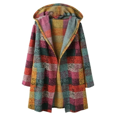 Cardigan for Women Casual Plaid Long Sleeve Zipper Hooded Pocket Loose Cardigans