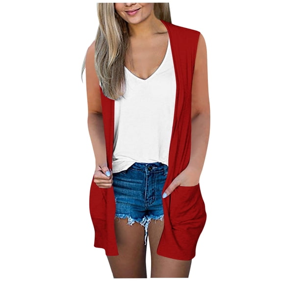 Cardigan for Women Drape Shrugs Open Front Sleeveless Vest Lightweight Cover Ups with Pockets
