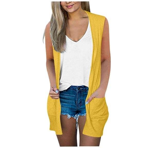Cardigan for Women Drape Shrugs Open Front Sleeveless Vest Lightweight Cover Ups with Pockets