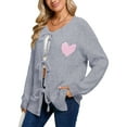thumbnail image 1 of Cardigan for Women Heart Cable Knit Cardigan Sweater V Neck Open Front Casual Sweater Alsol Lamesa, 1 of 6