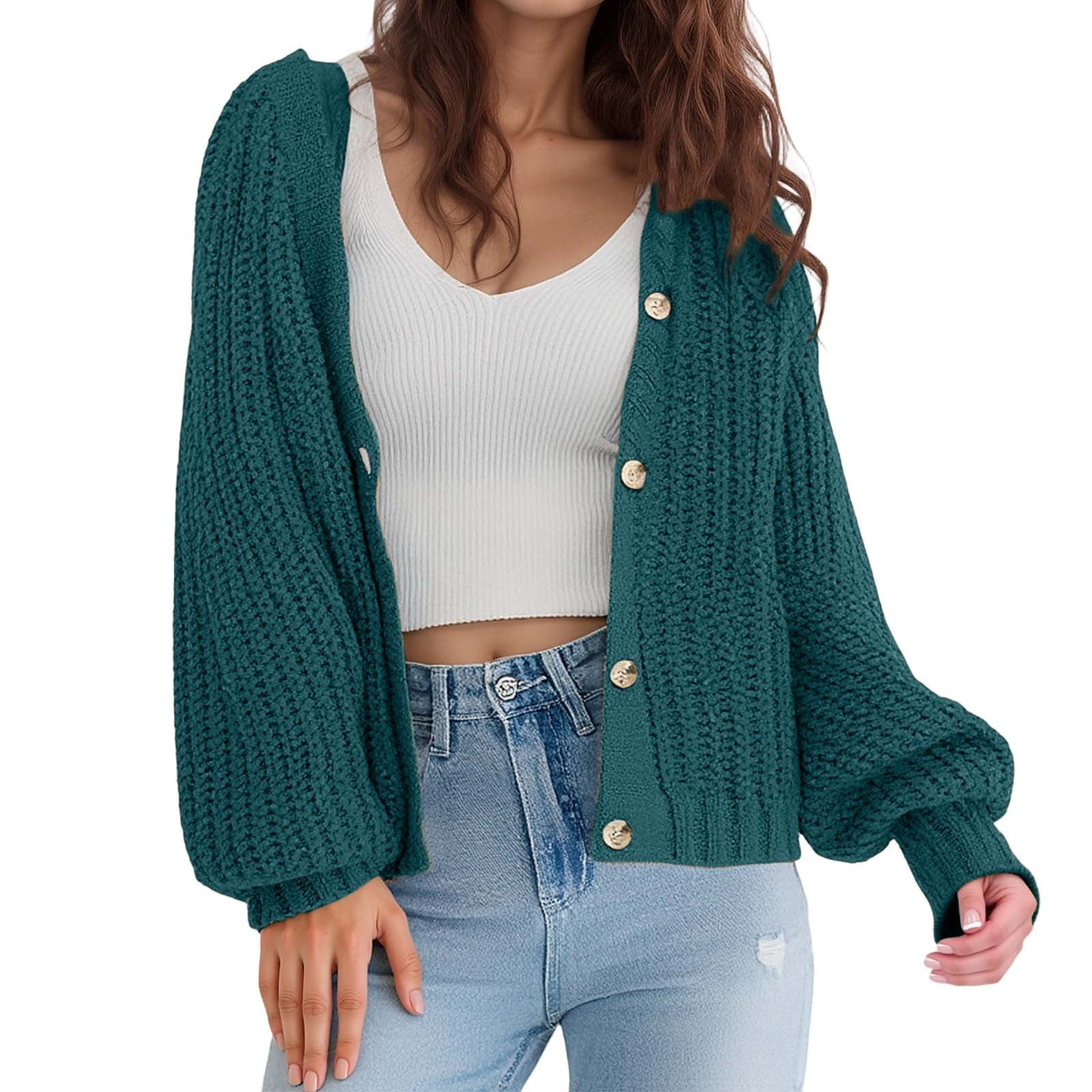 Cardigan for Women Knit Button Up Light Dark Green Sweaters for Women ...