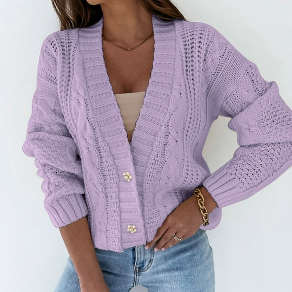 Cardigan for Women Knitted Button Light Purple Sweaters for Women Cozy Sweaters Fall Fashion Must Haves Women'S Tops Casual