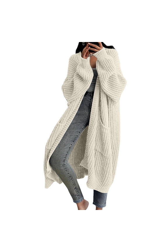 Cardigan for Women Long Sleeve Cable Knit Long Cardigan Open Front Long Thin Coat Pullover Sweaters