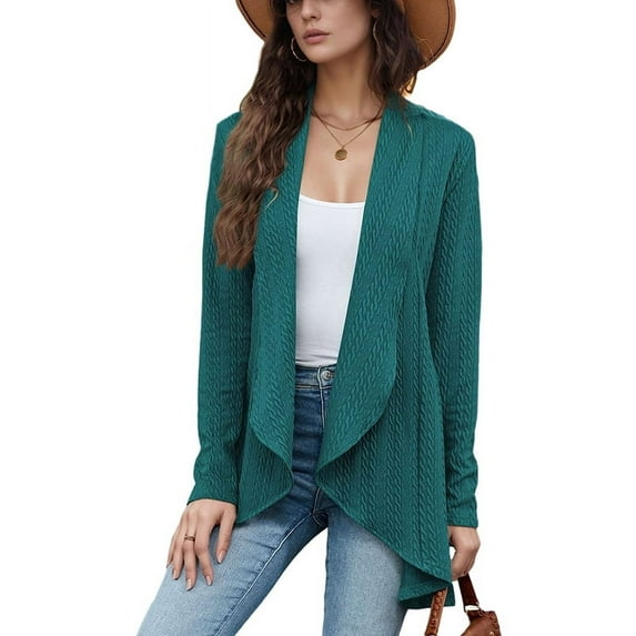 Cardigan for Women Long Sleeve Casual Knit Open Front Fall Fashion Outfits Peacock blue M