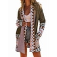 thumbnail image 1 of Cardigan for Women Long Sleeve Contrasting Color Print Open Front Knit Oversized Cardigan Brown L, 1 of 5