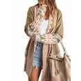 thumbnail image 1 of Cardigan for Women Long Sleeve Contrasting Color Print Open Front Knit Oversized Cardigan Khaki L, 1 of 6