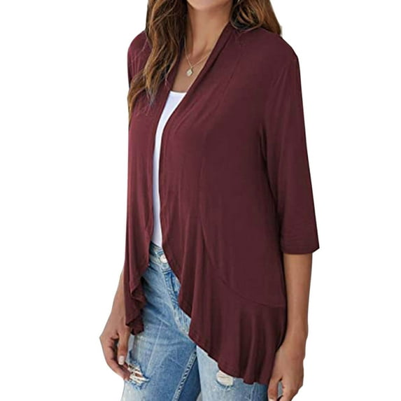 Cardigan for Women Solid Color Kimono Cardigans Ruffles Edge Summer Cardigan Alsol Lamesa