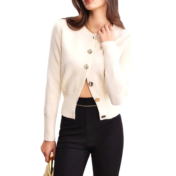 Cardigan for Women Spring Long Sleeve Button Down Work Office Sweaters Cute Winter Jacket Cream White M