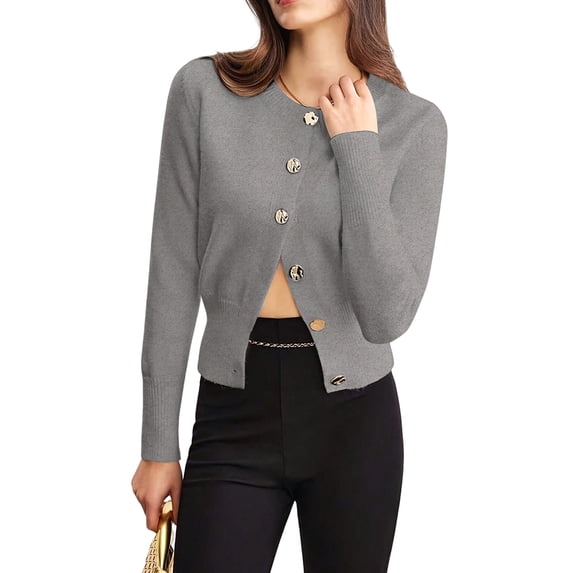 Cardigan for Women Spring Long Sleeve Button Down Work Office Sweaters Cute Winter Jacket Gray M