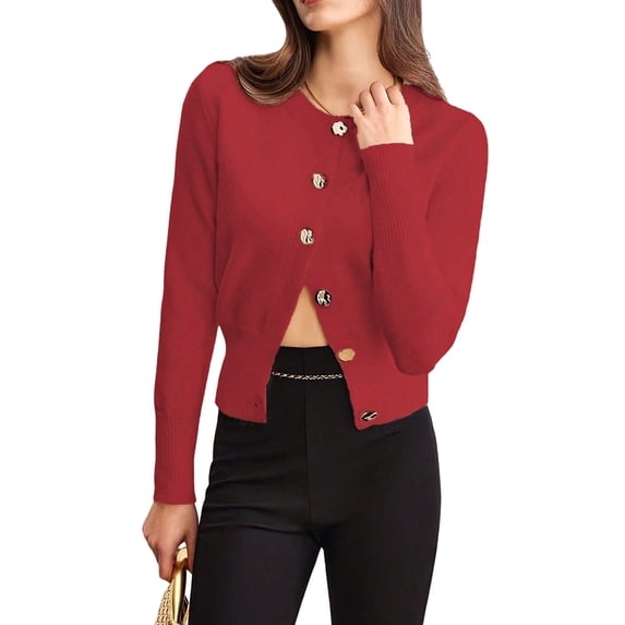 Cardigan for Women Spring Long Sleeve Button Down Work Office Sweaters Cute Winter Jacket Red S