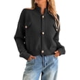 thumbnail image 1 of Cardigan for Women Trendy Button Up Sweater Jackets Mock Neck Long Sleeve Loose Fit Chunky Knit Outwear Coats Black L, 1 of 8