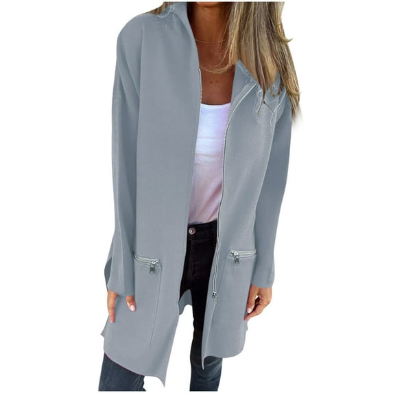 Cardigan for Women Winter Long Sleeve Solid Color Open Front Sweater Full Zip Casual Loose Knitted Top Coat with Pockets (Gray 3XL)