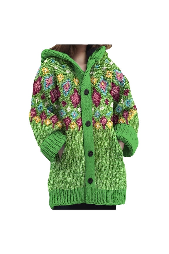 Cardigan for Women Women's Cozy Knitted Hooded Cardigan with Pockets Casual Style Sweater Jacket Cardigan for Women Green S