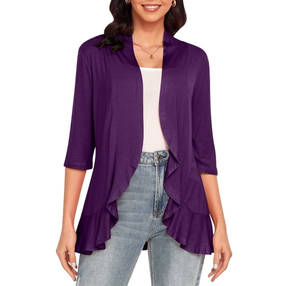 Cardigan for Women's Plus Size Summer Casual 3/4 Sleeve Fashion Comfortable Solid Color Cardigan Top Blouse Party Up to 65% off